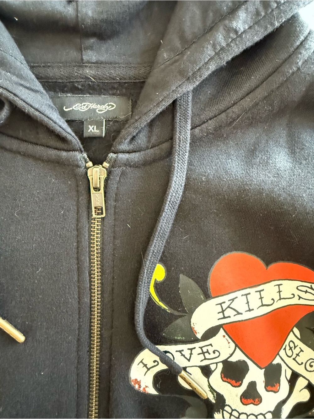 Ed Hardy Black Cropped Zip Hoodie with Colorful Tattoo Graphics - Picture 6 of 11